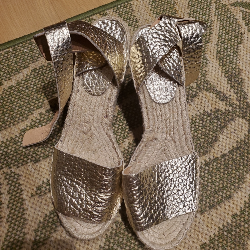 JCrew Gold leather wedges